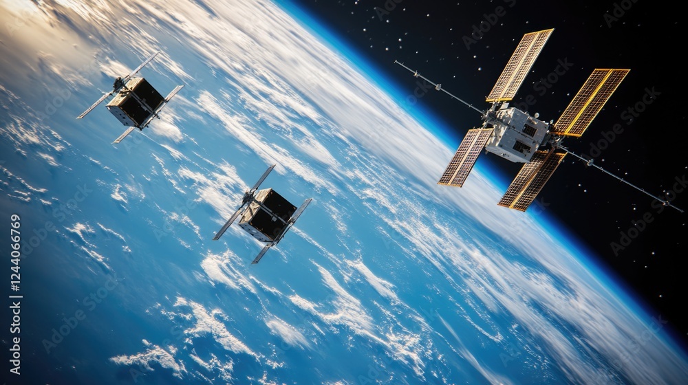 Poster a satellite orbits the earth from space, offering a unique perspective on our planet