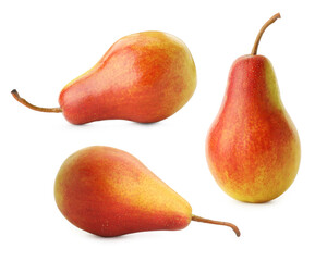 Fresh ripe pears isolated on white, set