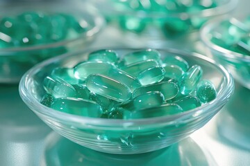 A collection of green pills sits on a table, ready for use
