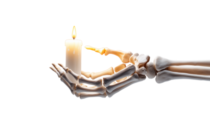 Skeleton Hand Holding Candle on Transparent Background