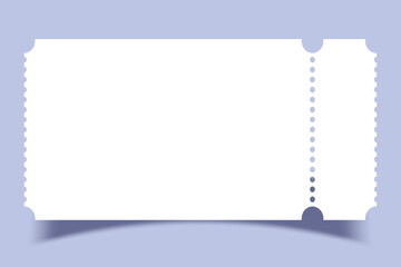 White ticket mockup with frilly edges and shadows. Realistic ticket blank template. Vector EPS 10