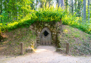 Grotto on the territory of the Mikhailovskoye museum-estate in the Pushkin Mountains, Pskov region,...