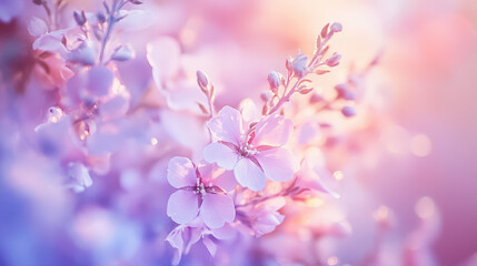 Delicate Pink and Lavender Blossoms Glowing in Soft Light with Dreamy Background