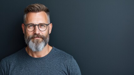 Obraz premium Mature man portrait, serious expression, dark background, website banner