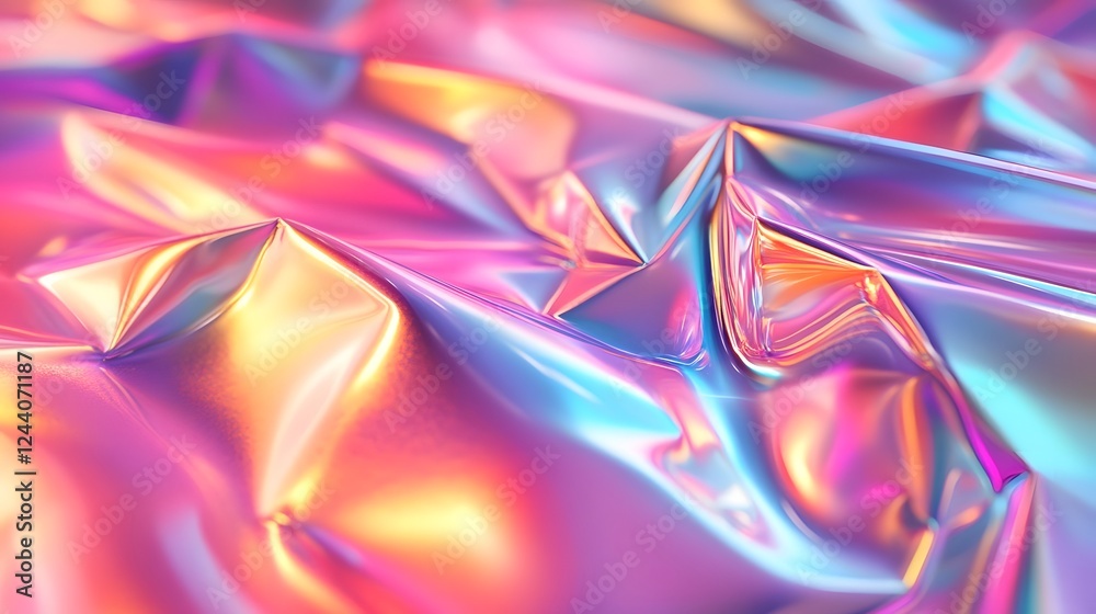 Aufkleber Mesmerizing abstract background featuring a dynamic array of vibrant holographic geometric polygon patterns with prismatic reflections and a glossy futuristic aesthetic