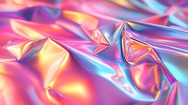Mesmerizing abstract background featuring a dynamic array of vibrant holographic geometric polygon patterns with prismatic reflections and a glossy futuristic aesthetic