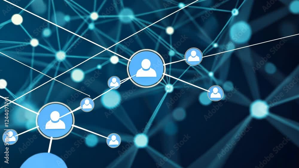 Poster dynamic network connections and digital networking icons in abstract cyberspace