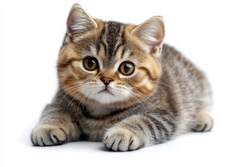 Obraz premium Adorable kitten with soft fur and striking eyes poses on smooth surface, showcasing fluffy coat and charming expression, perfect for pet lovers and animal enthusiasts.
