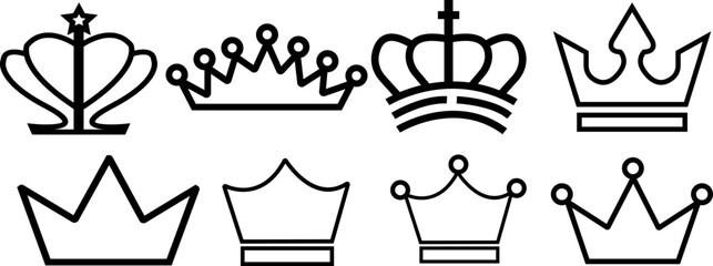 set of line Crown icon template color editable. black silhouettes of crown. Royal crown symbol. line crown icon. Vector flat crown.