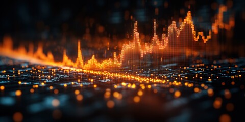Fototapeta premium Financial data visualization displays dynamic trends in market activity through vibrant orange and yellow graphs