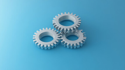 Gears. Abstract vector wireframe two gear 3d modern illustration on dark blue background. Mechanical technology machine engineering symbol. Industry development, engine work, business solution concept