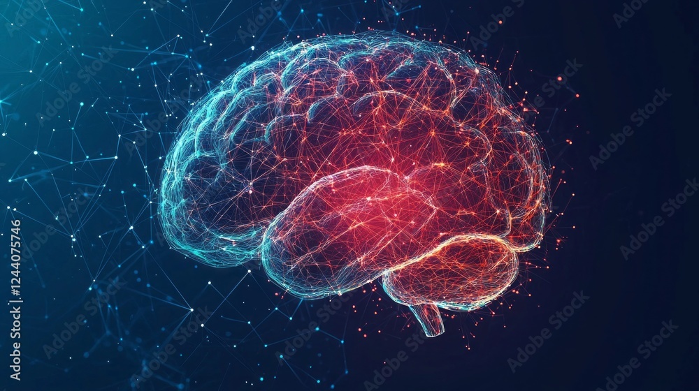 Poster visualizing the complexity of the human mind, this stunning artwork depicts a bright brain adorned w