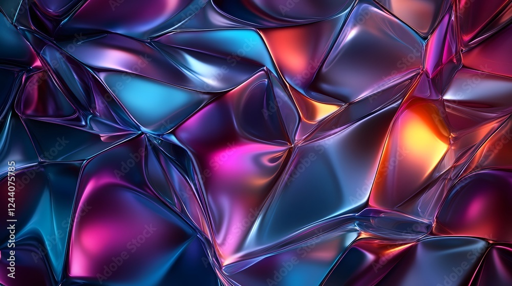 Poster Mesmerizing prismatic fractal explosion of vibrant holographic colors intricate geometric shapes and dynamic liquid like textures
