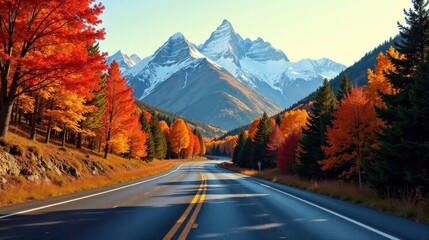 Autumnal Road Trip Through Majestic Mountains with Vibrant Fall Foliage