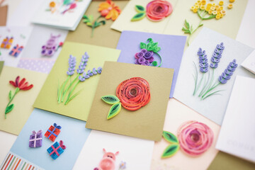 different quilling cards. making greeting cards. Beautiful flowers designs. Paper quilling,...