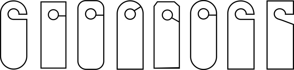 set of line black Door Hanger Tags for Room in Hotel or Resort . Paper Door Handle Lock Hanger. Empty Mock Up. Do Not Disturb. door hanger icon