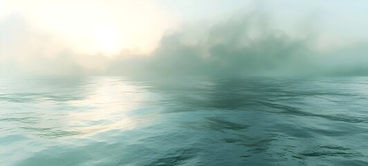 Obraz premium A serene and ethereal seascape with gentle waves reflecting soft hues of blue and green as the sun rises, creating a tranquil and calming atmosphere.