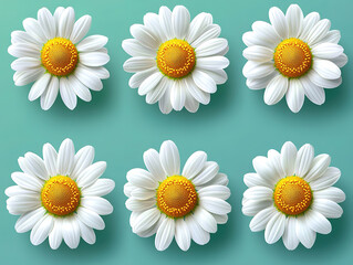 Obraz premium White Daisy Chamomile Set on Green Background