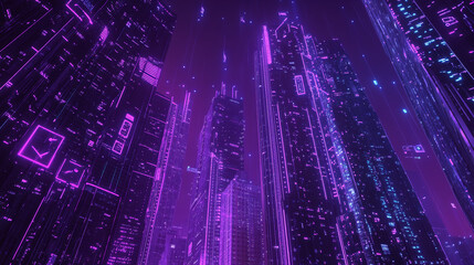 Fototapeta premium 5G network technology, isometric concept vector illustration. Smart city, tall buildings with 5G symbol wireless internet isolated on ultraviolet background. High speed internet web page