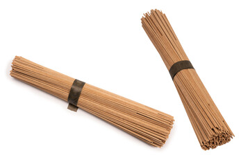 Buckwheat noodles isolated on a white background.