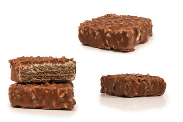 Chocolate coconut wafer bar isolated on white background.
