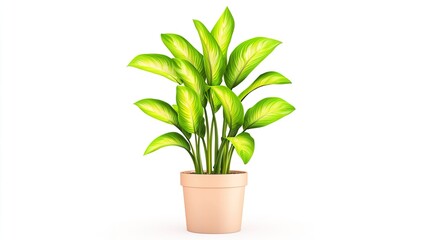 Lush Green Plant in Simple Beige Pot with Bright Leaves