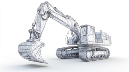 Excavator. Abstract polygonal wireframe vector 3d excavator isolated on white background. Construction, building, heavy machine, industrial machinery, mining concept illustration