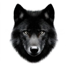 Majestic Black Wolf Head with Intense Eyes on White Background