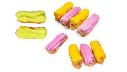 Fresh tasty eclairs isoalted on white background