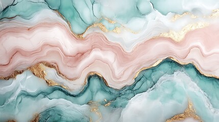 Abstract Teal Pink Gold Marble Swirl Design