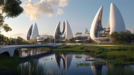 Naklejka premium concept of smart or digital city, wireframe cityscape in futuristic style