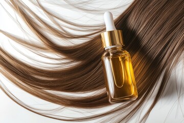 Naklejka premium Close-up shot of a bottle of hair oil, great for use in beauty or wellness-related contexts