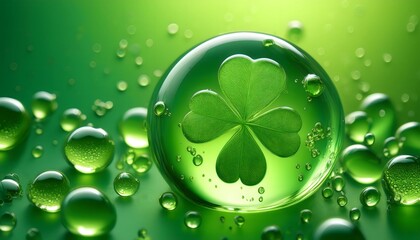 Shamrocks leaves abstract background, isolated on a green background with copy space, 4k wallpaper, St. Patrick&rsquo;s Day shamrock bubble style
