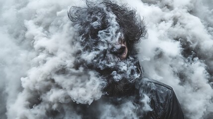 Man obscured by swirling smoke and dust a mysterious figure