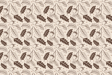 Fototapeta premium Floral and Leaf Seamless Pattern Vector Art Background