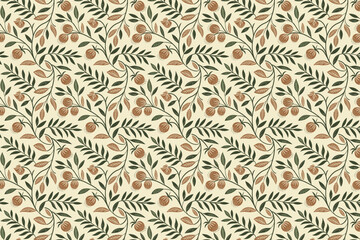 Floral and Leaf Seamless Pattern Vector Art Background