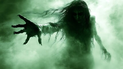 Spectral Woman Reaching From Green Mist