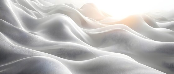 Obraz premium A serene abstract landscape featuring soft, undulating white hills bathed in gentle sunlight, evoking a sense of tranquility and calmness.
