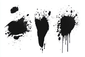 Obraz premium Set of black spray stain blot paint isolated on white background