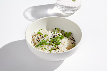 Minimalist Culinary Delight Sesame-Steamed Rice in Soft Light