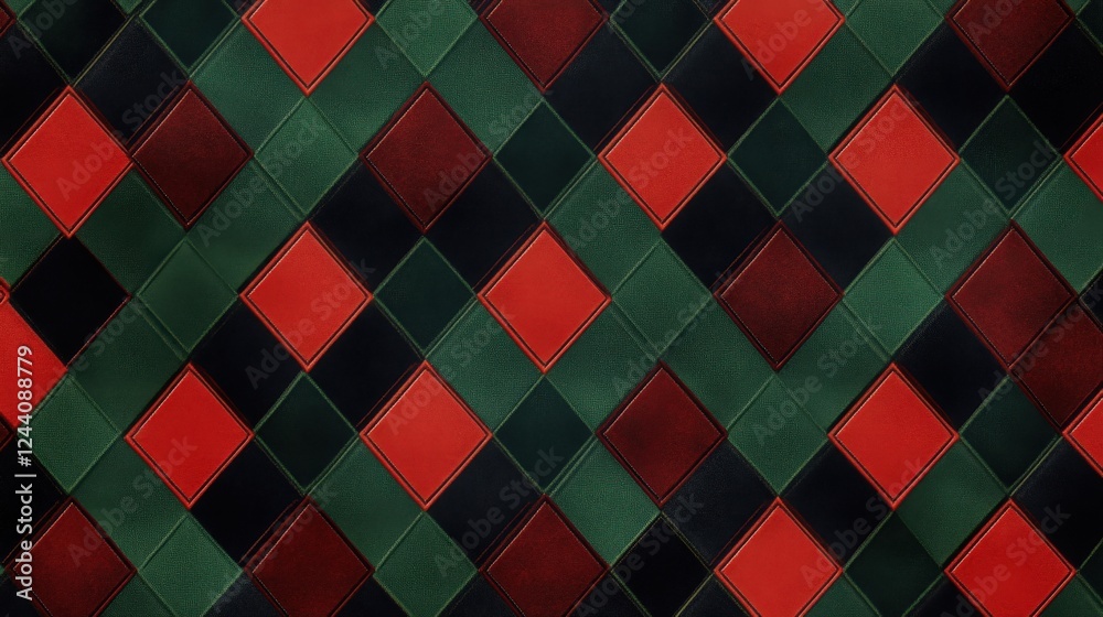 Poster checkered pattern with alternating squares in deep red and dark green, creating a bold, classic desi