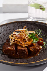 Gourmet Beef Tenderloin with Mushroom Sauce in Modern Culinary Photography