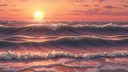 sunset over the sea style anime