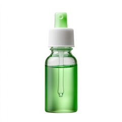 Green Dropper Bottle with Liquid Isolated on White Background