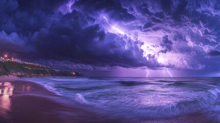 Obraz premium Violent Ocean Waves Under a Dark Stormy Sky