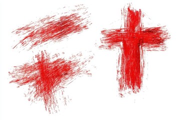 Set of grunge scribble symbol cross red marker isolated on white background