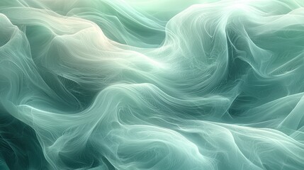 Obraz premium Ethereal abstract waves in soft green and white hues.
