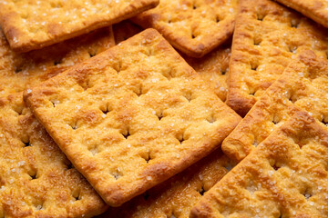 Close up Dry thin crispy sugar crackers background