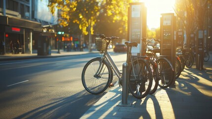 Obraz premium city with bike-sharing stations on every corner, offering a sustainable and practical way to reduce traffic and air pollution while promoting physical activity.