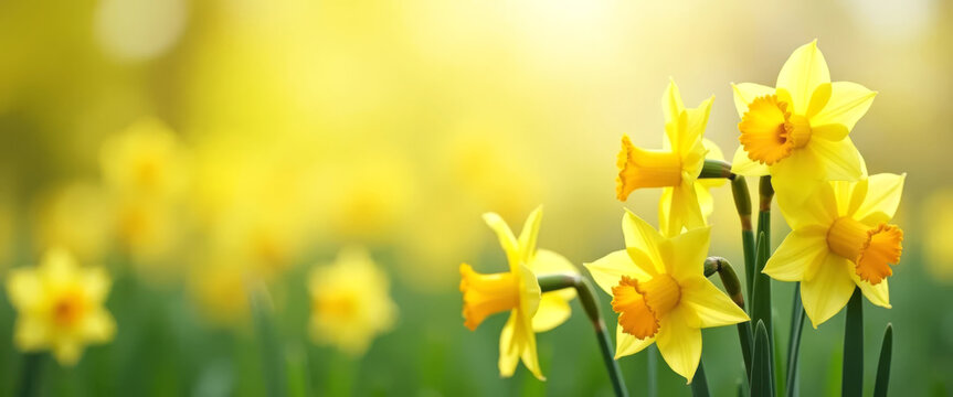 Spring background with beautiful yellow daffodils. Perfect for St. David's Day and Women's Day. Spring concept.